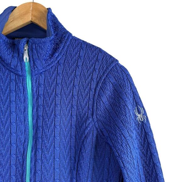 Spyder Major Cable Stryke Sweater Jacket Full Zip Fleece Lined in Cobalt Blue, M - Picture 6 of 15